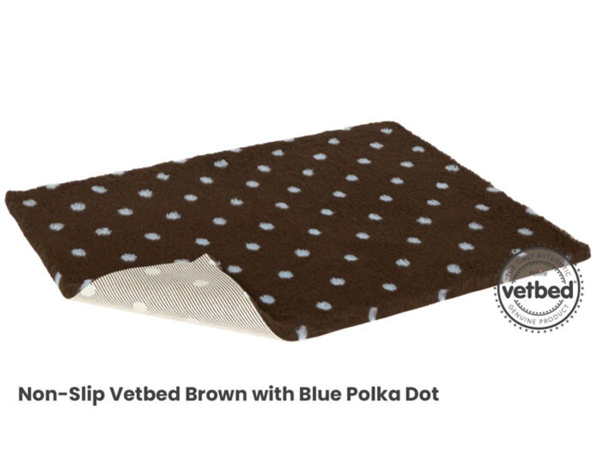 Vetbed, (51x75cm), Brown with Blue Polka dots, Petlife